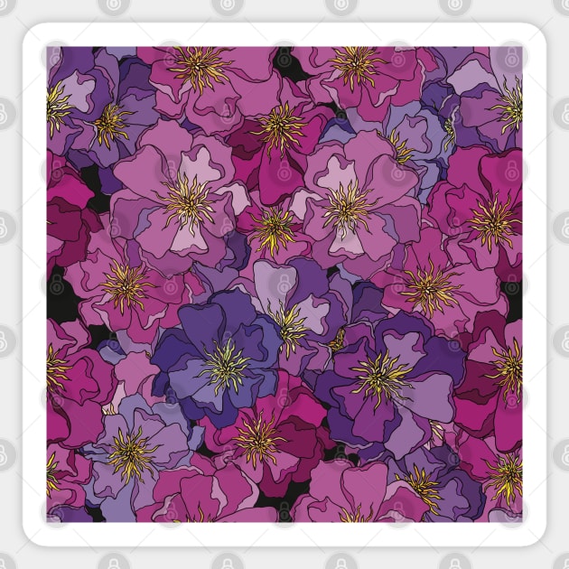 Flower pattern in violet colors , black ground,  seamless Sticker by marina63